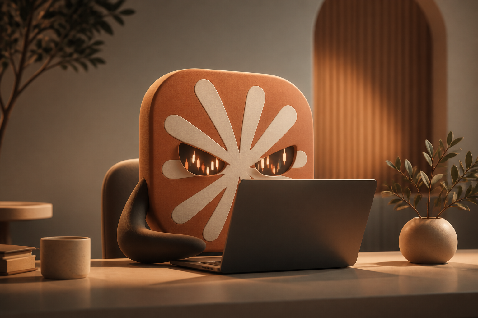 Claude-inspired AI mark trading at a laptop